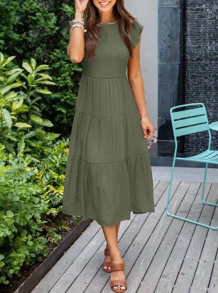 Women’s Elegant Tiered Maxi Dress with Cap Sleeves for Effortless Style 8