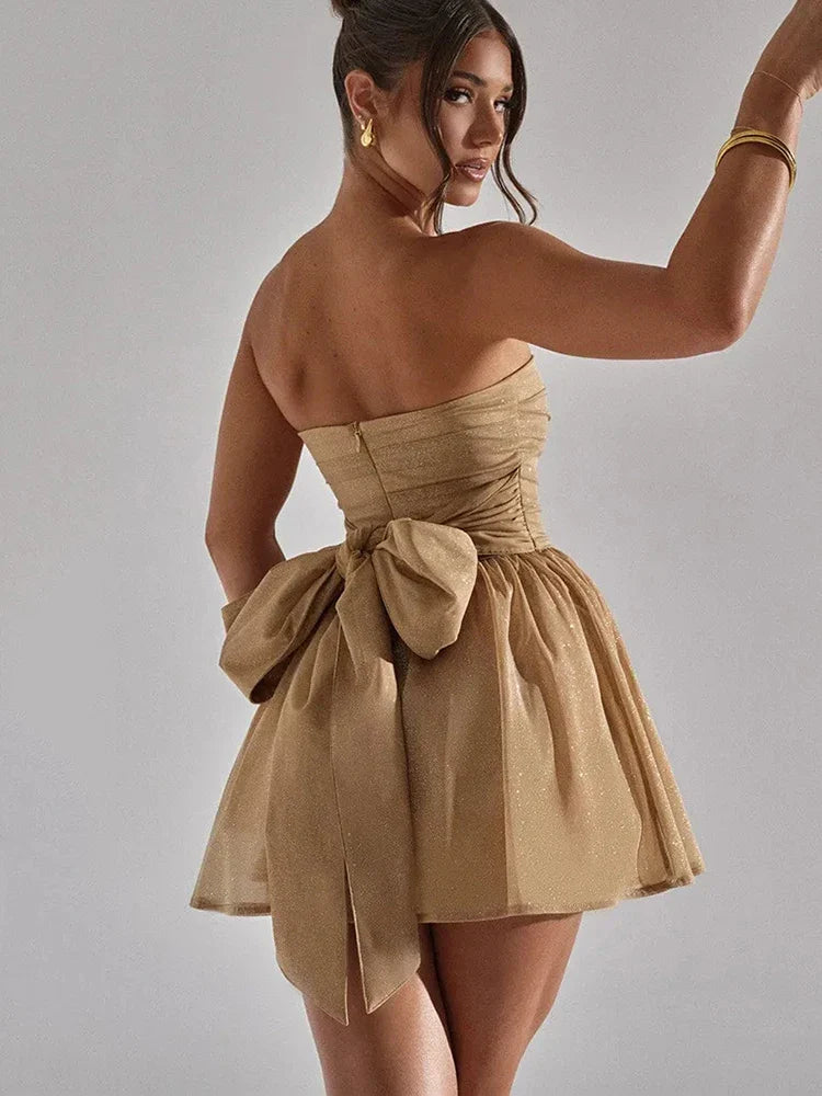 Emily | Women’s Strapless Pleated Mini Dress with Flared Hem