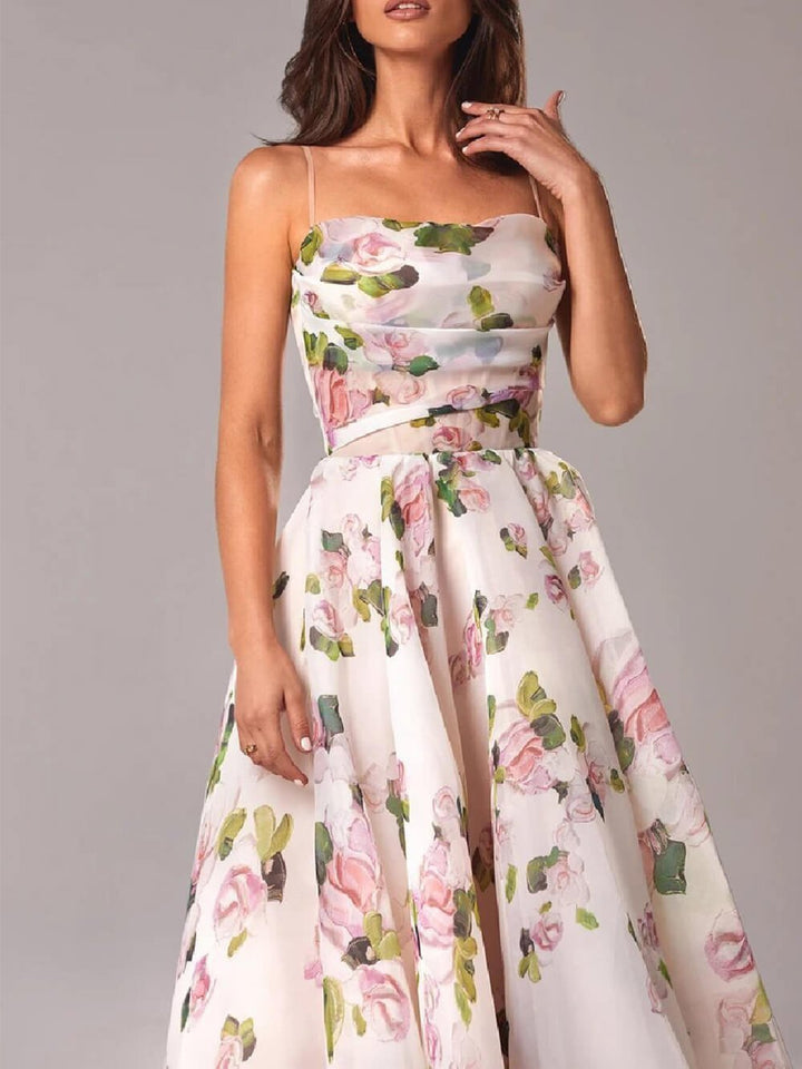 Women’s Floral A-Line Midi Dress Elegant Spaghetti Strap Design 3