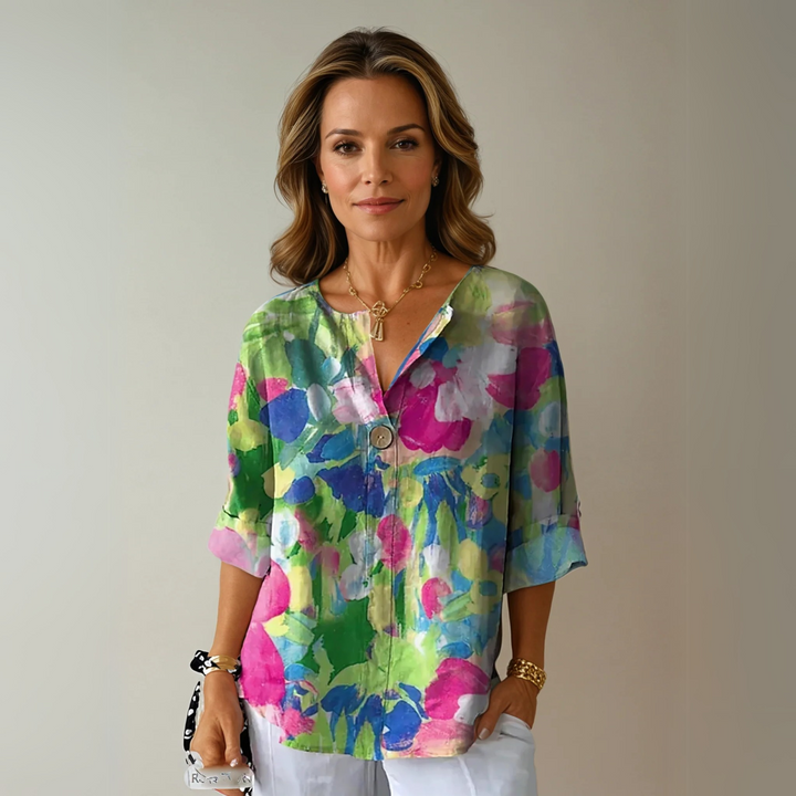 Women’s Floral Blouse 3/4 Sleeve Button-Down Style 3