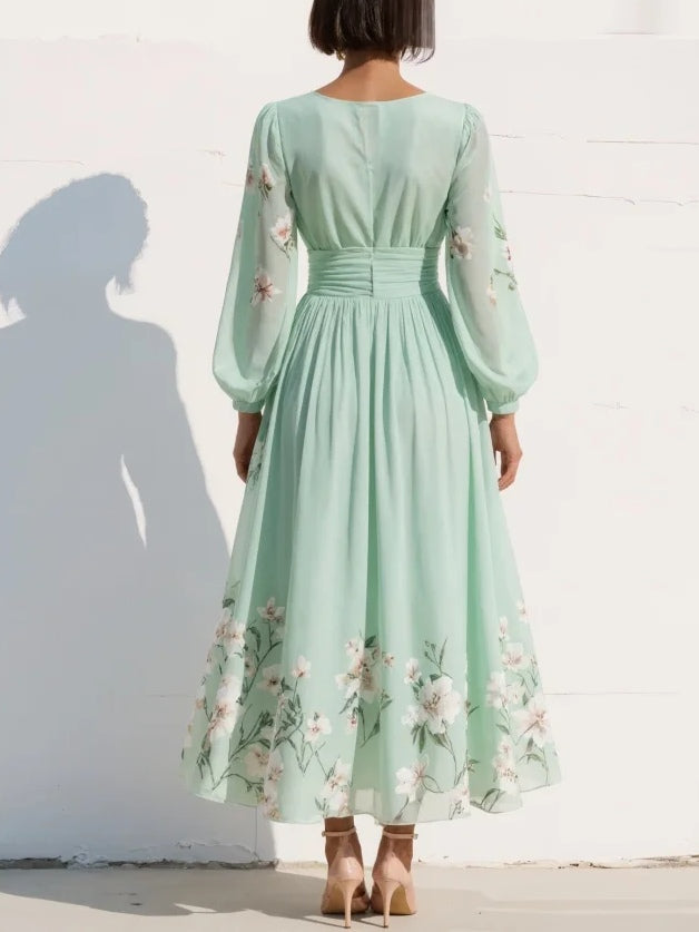 Women’s Floral Midi Dress Lightweight Chiffon with V-Neck Design 2