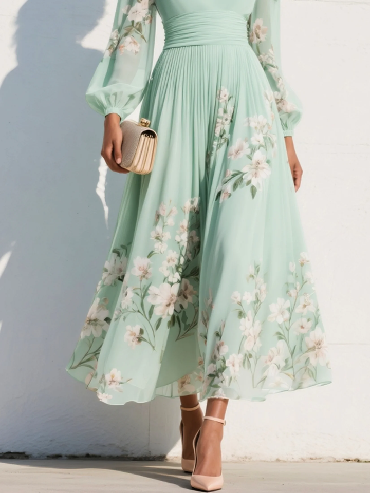 Women’s Floral Midi Dress Lightweight Chiffon with V-Neck Design 4