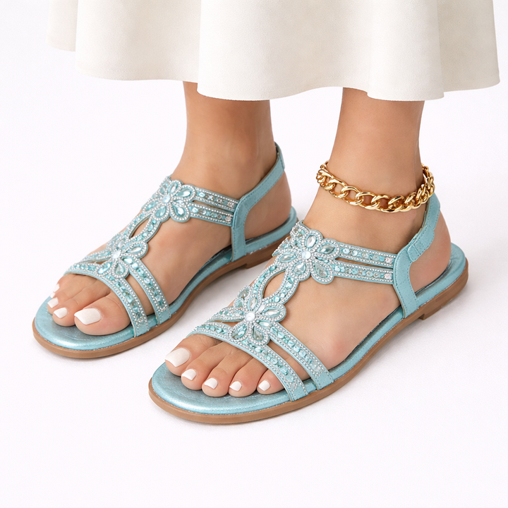 Women’s Floral Sandals with Crystal Accents Comfortable Summer Style 2