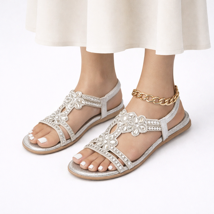 Women’s Floral Sandals with Crystal Accents Comfortable Summer Style 7