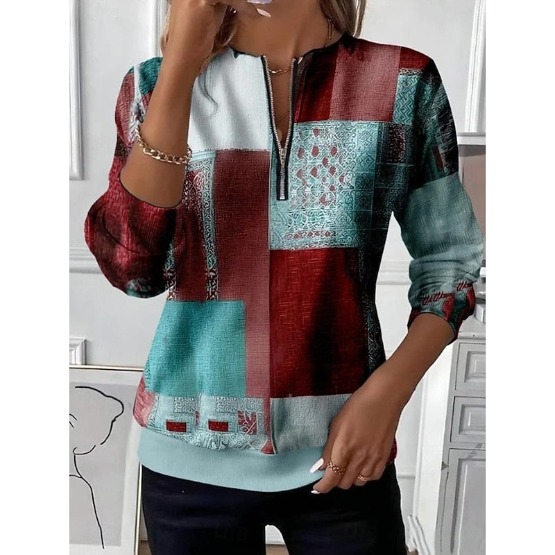 Women’s Half-Zip Sweatshirt Color Block Design 1