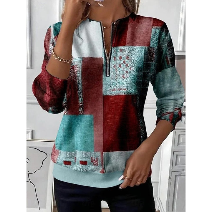 Women’s Half-Zip Sweatshirt Color Block Design 1