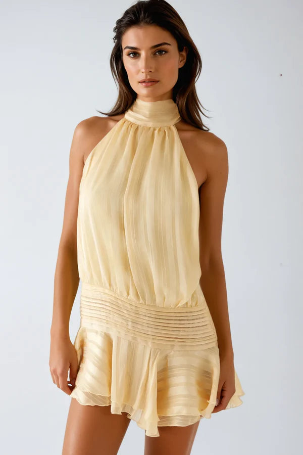 Women’s Halter Neck Mini Dress with Ruffle Details for Cocktail Events 1