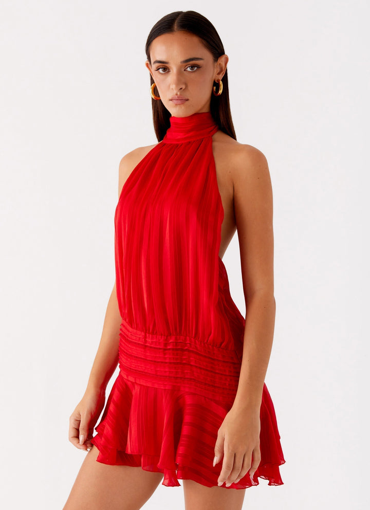 Women’s Halter Neck Mini Dress with Ruffle Details for Cocktail Events 10