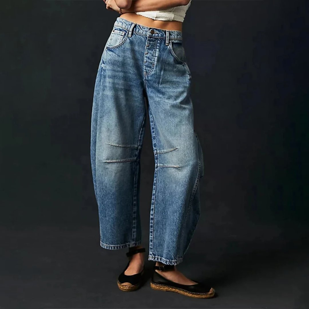 Women’s High-Waist Barrel-Leg Denim Jeans Relaxed Fit 1