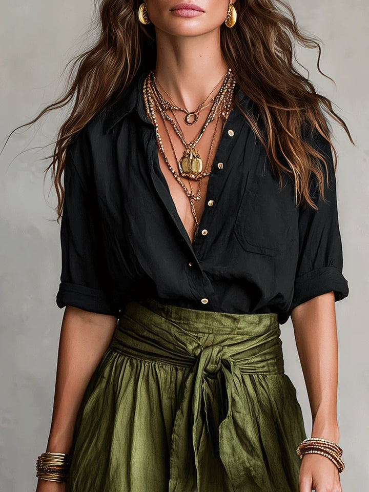 Women’s High-Waisted Two-Piece Set Elegant Button-Up Style 3