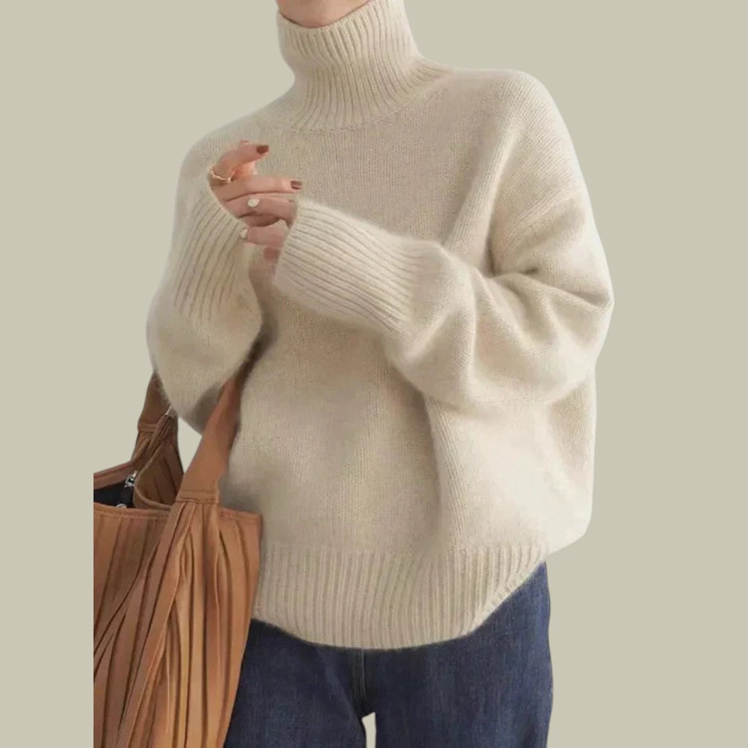 Women's High Neck Merino Wool Sweater Relaxed Fit Cozy Elegance 3