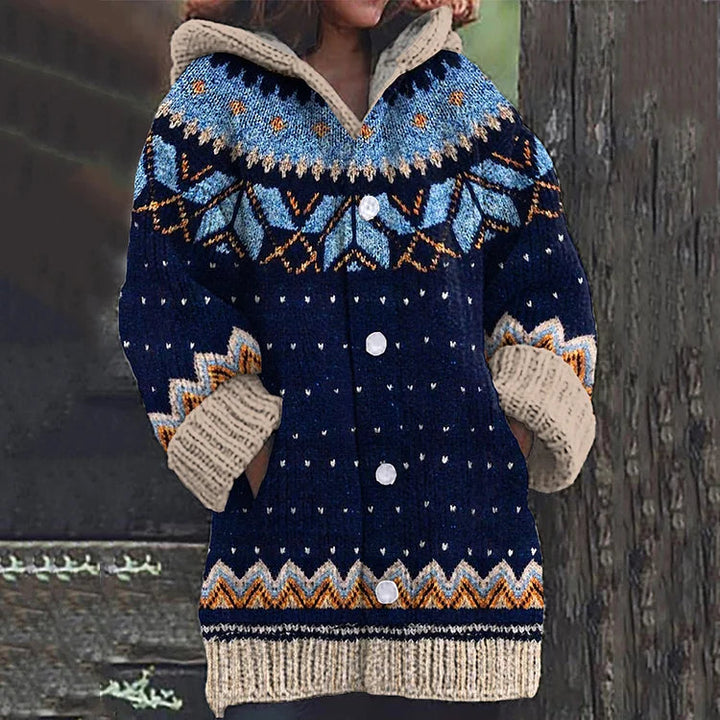 Women’s Hooded Cardigan Classic Fair Isle Knit Design 1