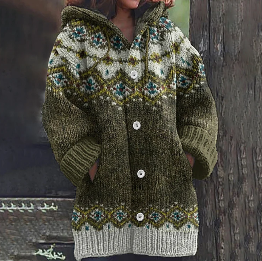 Women’s Hooded Cardigan Classic Fair Isle Knit Design 3