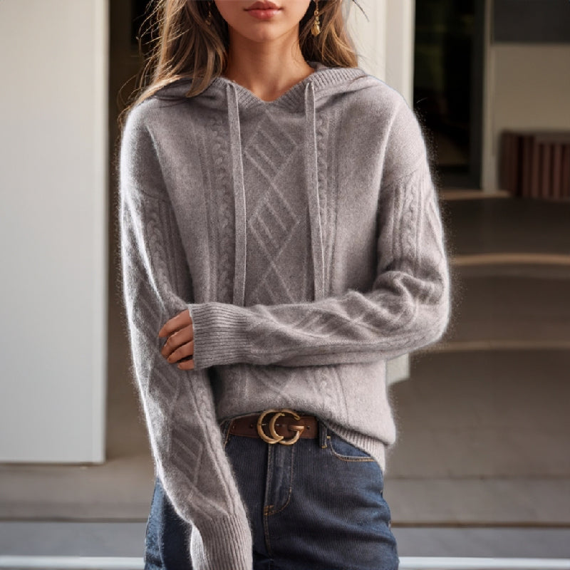 Women’s Hooded Pullover Soft Knit with Cable-Knit Design 1