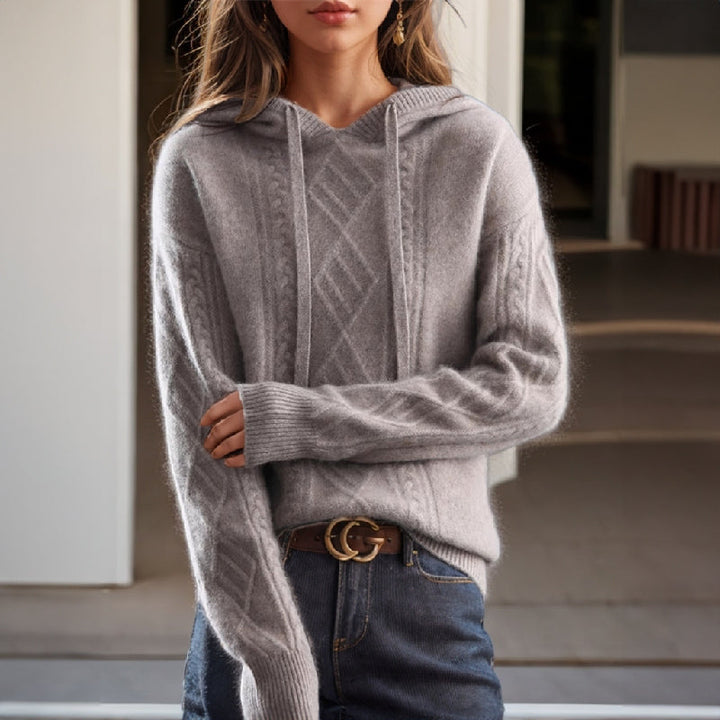 Women’s Hooded Pullover Soft Knit with Cable-Knit Design 1