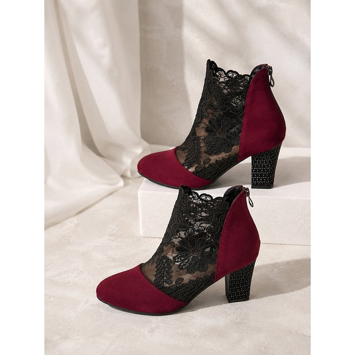 Women’s Lace-Accent Heeled Ankle Boots Elegant Block Heel Design 3