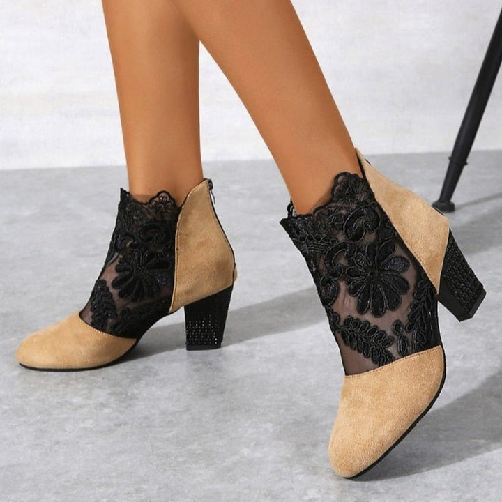 Women’s Lace-Accent Heeled Ankle Boots Elegant Block Heel Design 9