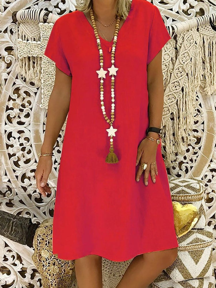 Women’s Linen A-Line Mini Dress Elegant V-Neck Design 7