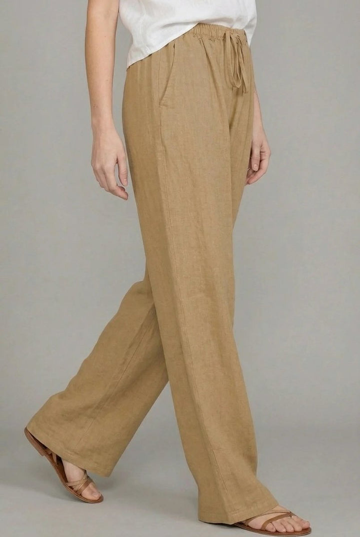 Women’s Linen Wide Leg Pants Elastic Waist with Drawstring 1