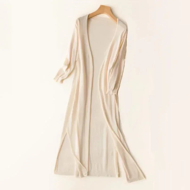 Women’s Long White Cardigan Lightweight Relaxed Fit 8