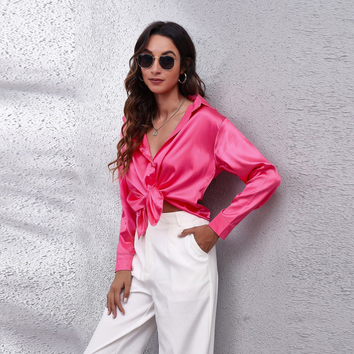 Women’s Loose Fit Satin Blouse Elegant Casual Style 4