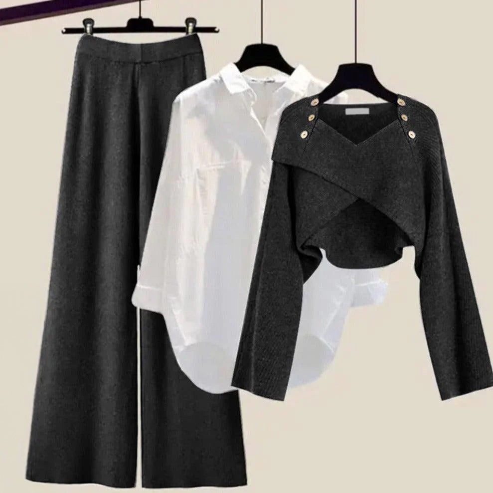 Women’s Loungewear Set Elegant Wide-Leg Pants and Oversized Shirt 0