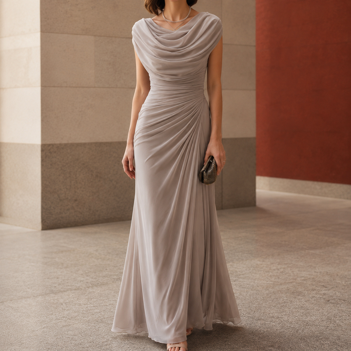 Women’s Maxi Dress with Cowl Neck and Ruched Waist 0