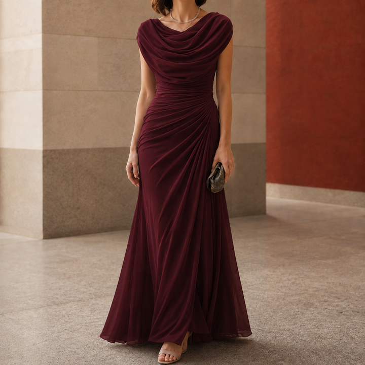 Women’s Maxi Dress with Cowl Neck and Ruched Waist 4
