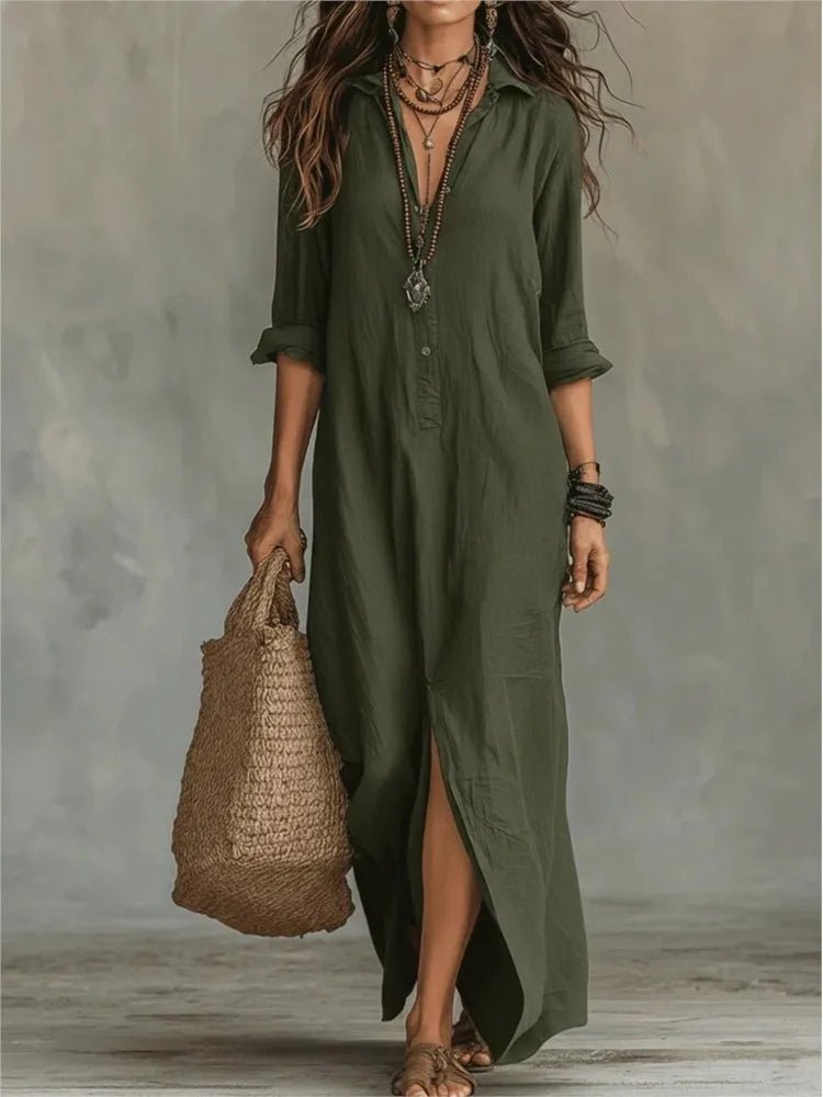 Women’s Maxi Shirt Dress Loose Fit Three-Quarter Sleeves 5