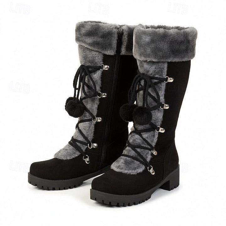 Women’s Mid-Calf Lace-Up Winter Boots with Fur Trim 4