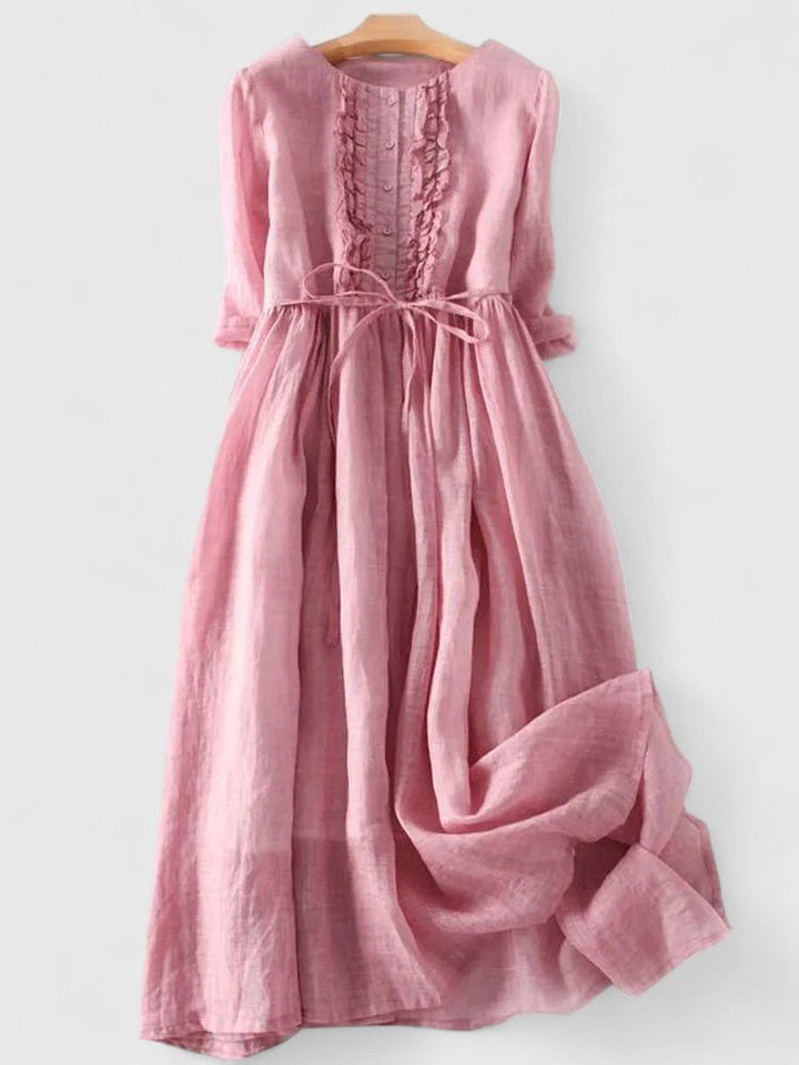 Women’s Midi Dress Lace-Up Back Cotton Linen Style 1