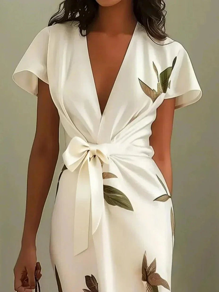 Women’s Midi Wrap Dress Elegant V-Neck Floral Design 3