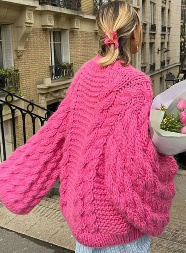 Women’s Oversized Cable-Knit Crewneck Sweater Chunky Texture 3