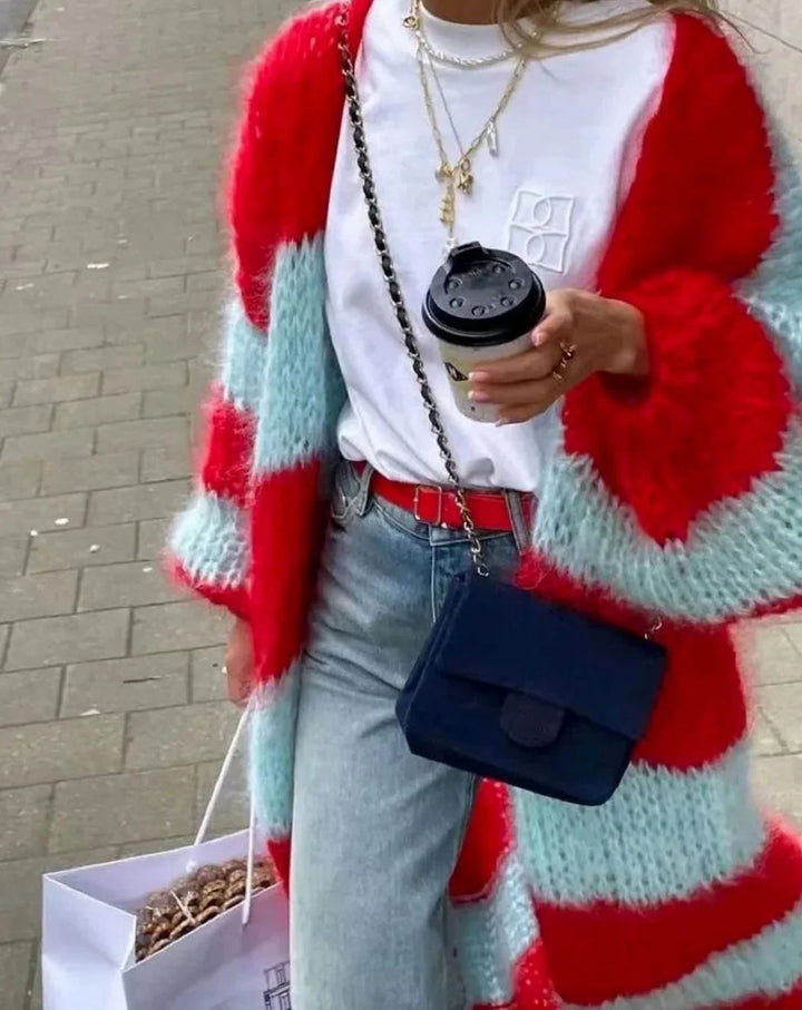 Women’s Oversized Long Striped Cardigan Open Front Style 0
