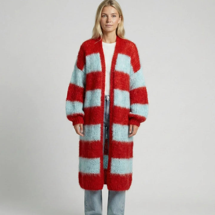 Women’s Oversized Long Striped Cardigan Open Front Style 1