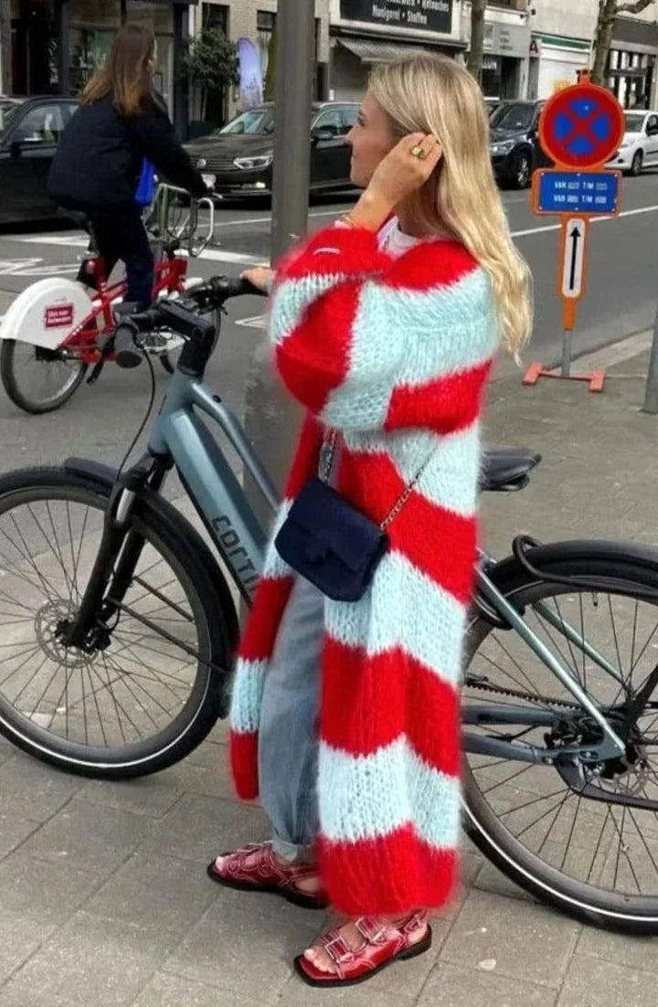 Women’s Oversized Long Striped Cardigan Open Front Style 2