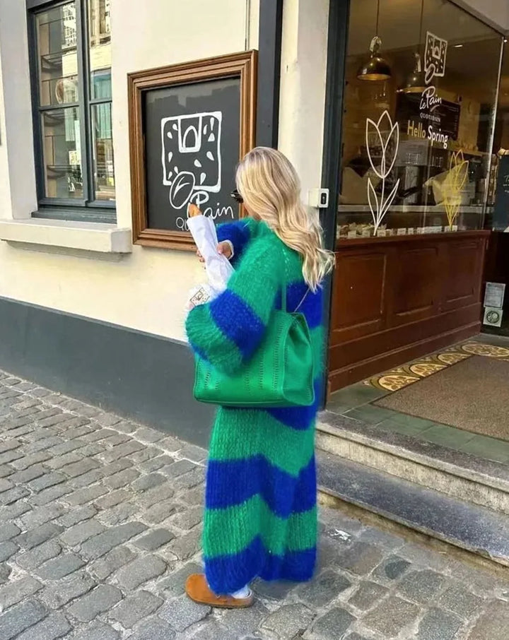 Women’s Oversized Long Striped Cardigan Open Front Style 5