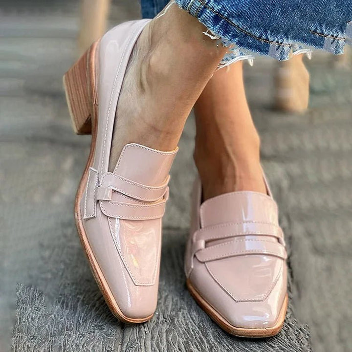 Women’s Patent Leather Loafers Elegant Block Heel Design 0