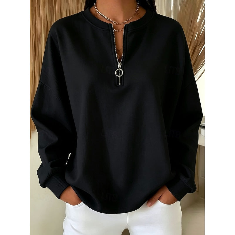 Women’s Quarter-Zip High-Neck Sweatshirt Relaxed Fit Casual Style 2