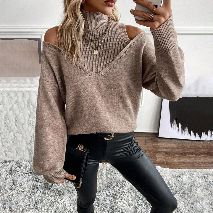 Women’s Ribbed Knit Turtleneck Sweater with Cold-Shoulder Detail 6