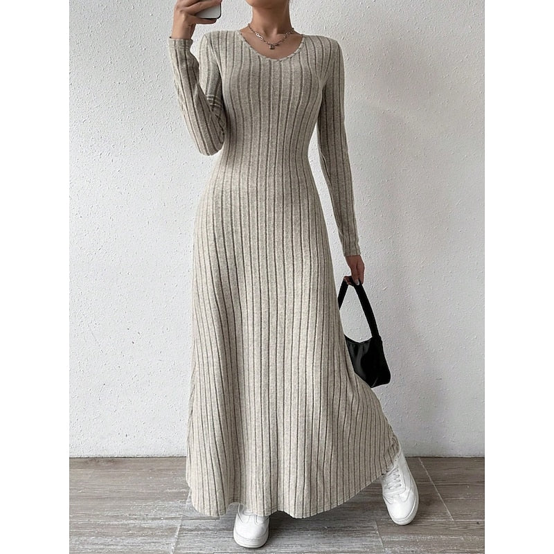 Women’s Ribbed Long-Sleeve Maxi Dress Flattering Silhouette 4