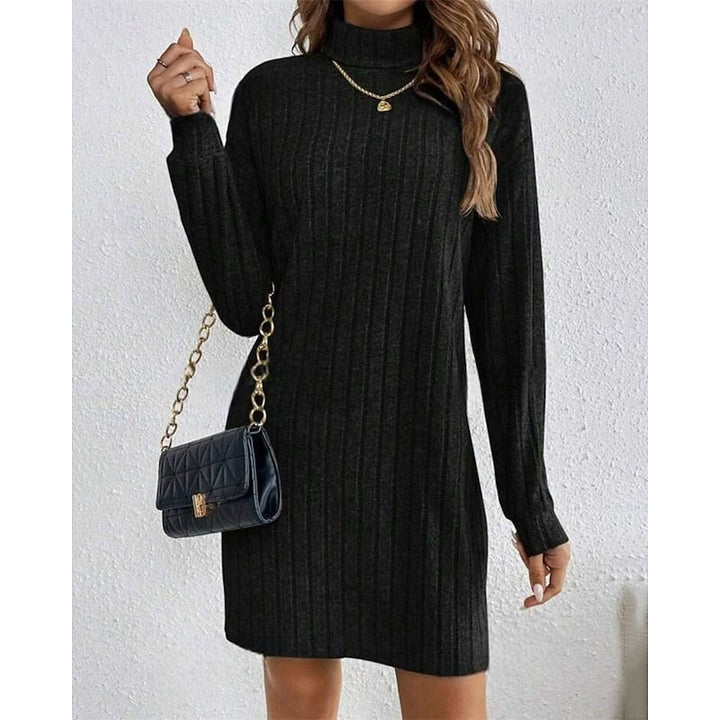 Women’s Ribbed Roll-Neck Dress Relaxed Fit Comfort 7