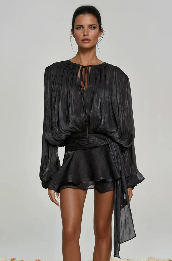 Women’s Ruffle Mini Dress with Balloon Sleeves for Summer Elegance 6