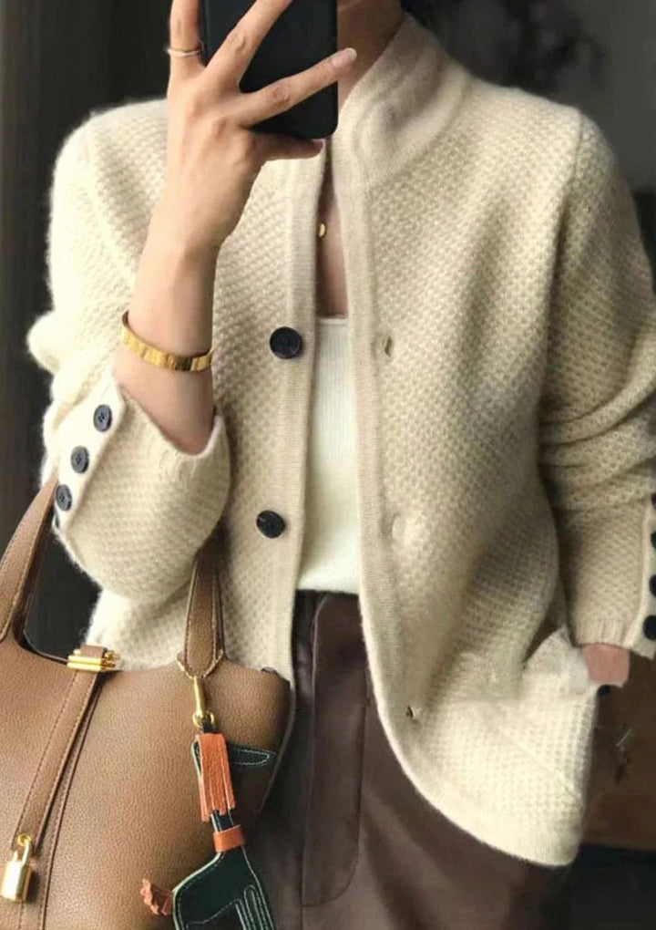 Women’s Slim Fit Stand-Collar Knit Cardigan with Textured Fabric 0