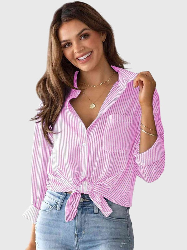Women’s Striped Collared Shirt Versatile Design for Casual and Office Wear 0