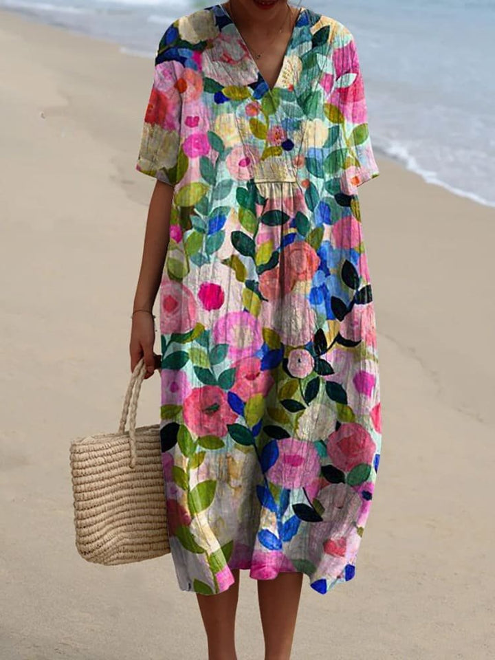 Women’s Striped Midi Dress Relaxed Boho V-Neck Summer Style 1