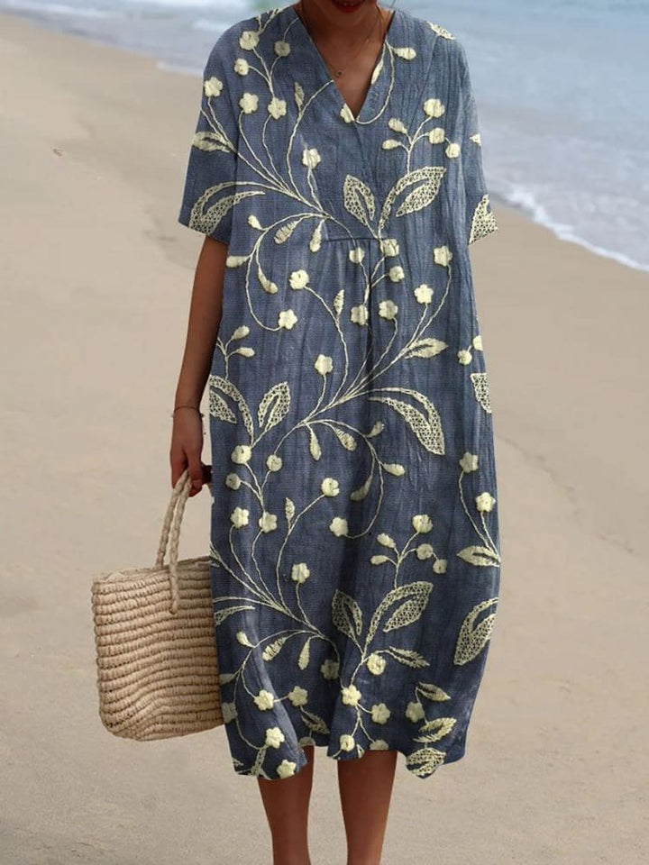Women’s Striped Midi Dress Relaxed Boho V-Neck Summer Style 2