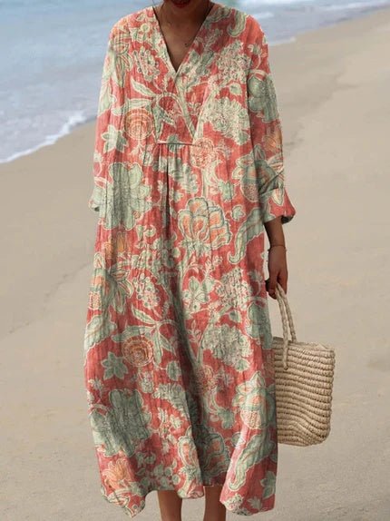 Women’s Striped Midi Dress Relaxed Boho V-Neck Summer Style 5