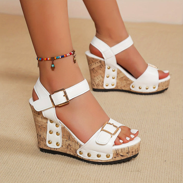 Women’s Studded Wedge Sandals Adjustable Buckle Design 0