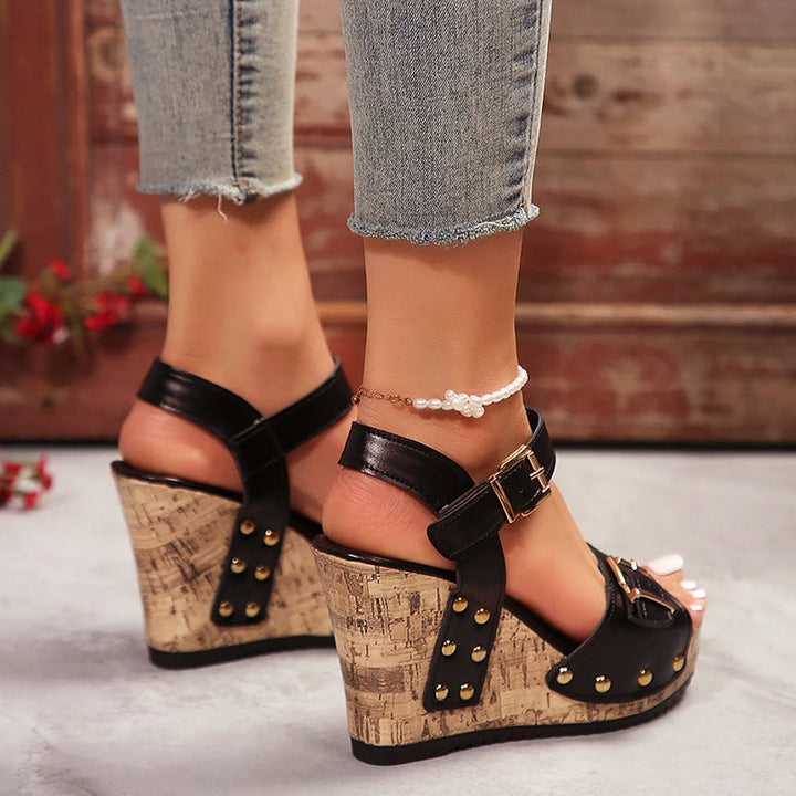 Women’s Studded Wedge Sandals Adjustable Buckle Design 4